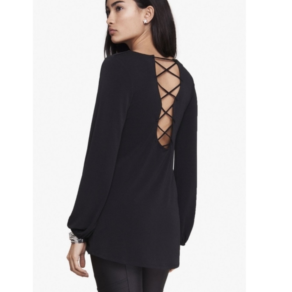 Express Tunic Lace Up Back Detail Long Sleeve Shirt
